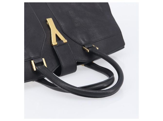 Autre Marque Saint Laurent Cabas Hand Bag Leather 2way Black Gold 311220 - vista 7