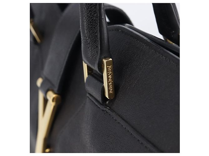 Autre Marque Saint Laurent Cabas Hand Bag Leather 2way Black Gold 311220 - vista 9