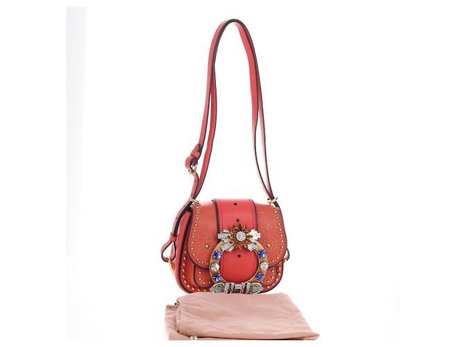 Miu Miu Madras Shoulder Bag Leather Orange Gold - vista 12
