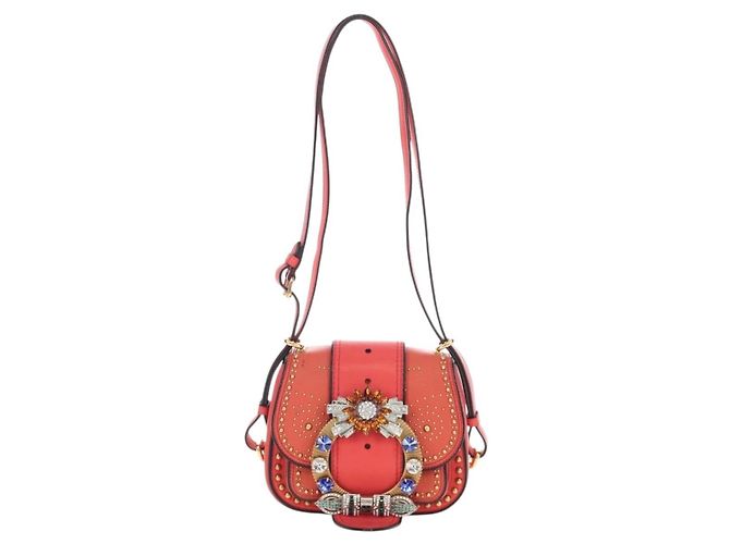 Miu Miu Madras Shoulder Bag Leather Orange Gold - vista 13