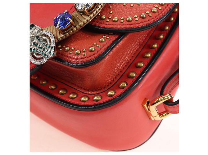 Miu Miu Madras Shoulder Bag Leather Orange Gold - vista 16