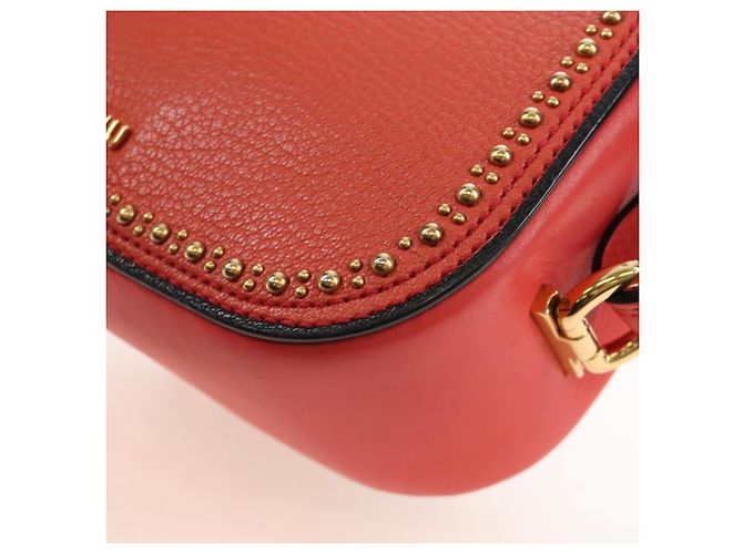 Miu Miu Madras Shoulder Bag Leather Orange Gold - vista 18