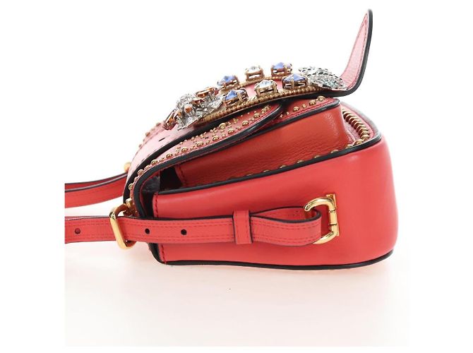 Miu Miu Madras Shoulder Bag Leather Orange Gold - vista 3