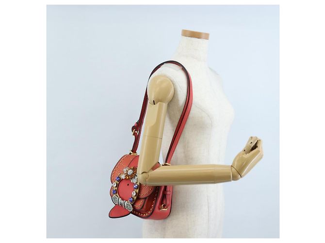 Miu Miu Madras Shoulder Bag Leather Orange Gold - vista 32
