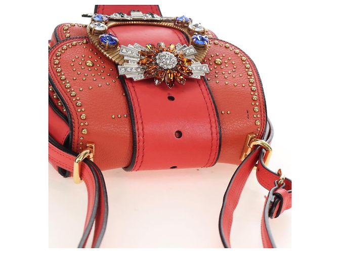 Miu Miu Madras Shoulder Bag Leather Orange Gold - vista 6