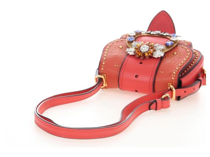 Miu Miu Madras Shoulder Bag Leather Orange Gold - vista 7