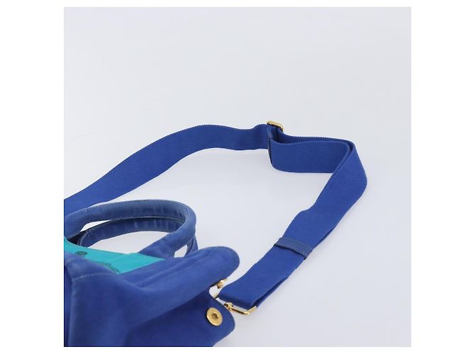 PRADA Canapa PM Hand Bag Canvas 2way Blue Gold Tone - vista 15