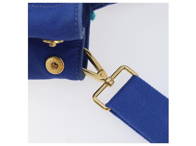 PRADA Canapa PM Hand Bag Canvas 2way Blue Gold Tone - vista 16