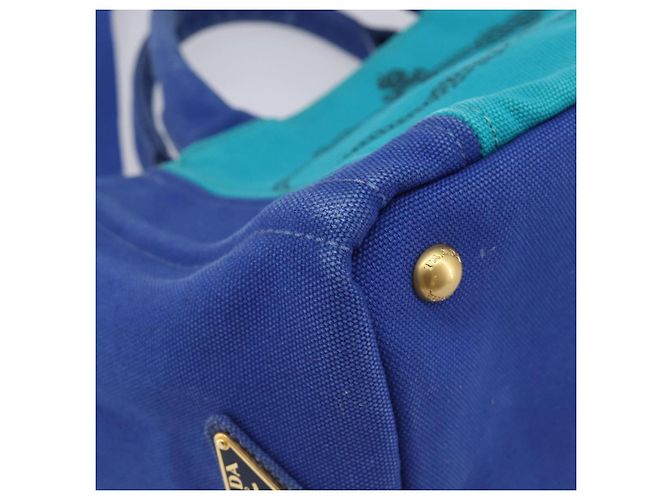 PRADA Canapa PM Hand Bag Canvas 2way Blue Gold Tone - vista 17