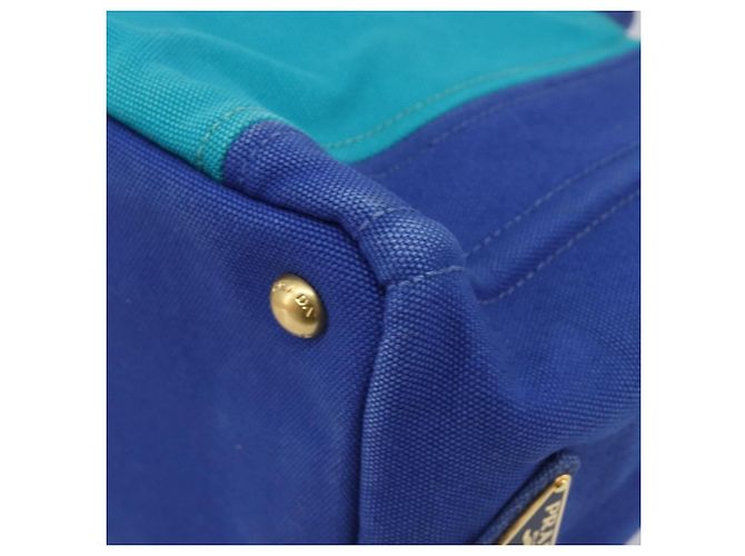 PRADA Canapa PM Hand Bag Canvas 2way Blue Gold Tone - vista 18