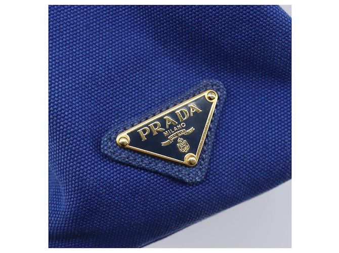 PRADA Canapa PM Hand Bag Canvas 2way Blue Gold Tone - vista 20