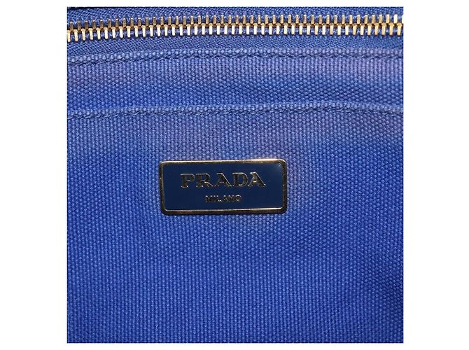 PRADA Canapa PM Hand Bag Canvas 2way Blue Gold Tone - vista 21