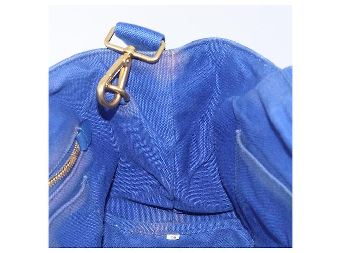 PRADA Canapa PM Hand Bag Canvas 2way Blue Gold Tone - vista 22