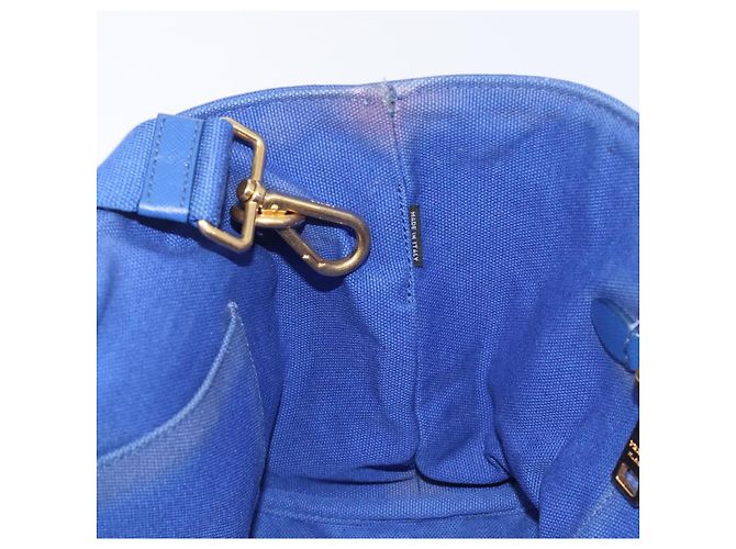 PRADA Canapa PM Hand Bag Canvas 2way Blue Gold Tone - vista 23