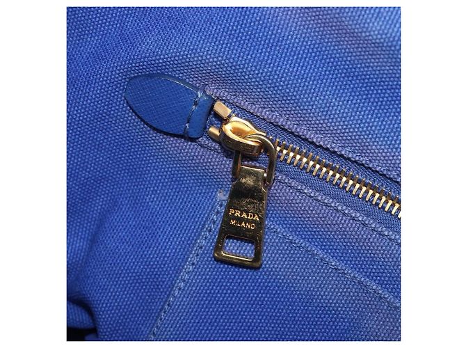 PRADA Canapa PM Hand Bag Canvas 2way Blue Gold Tone - vista 24