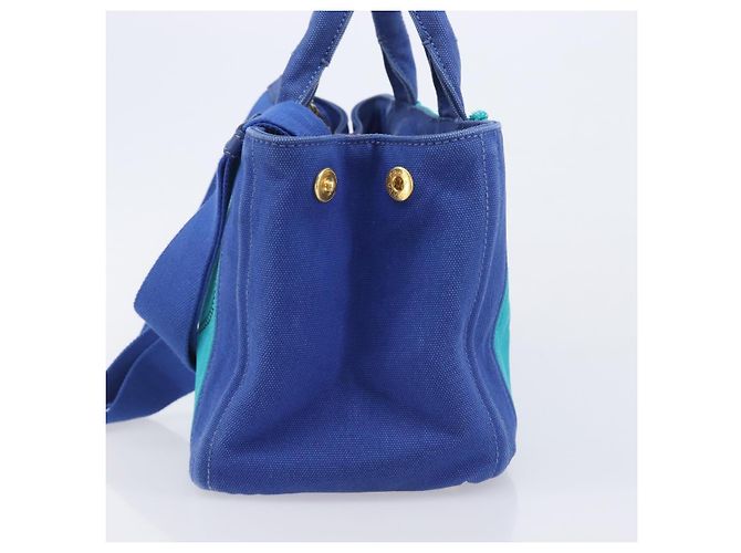 PRADA Canapa PM Hand Bag Canvas 2way Blue Gold Tone - vista 3