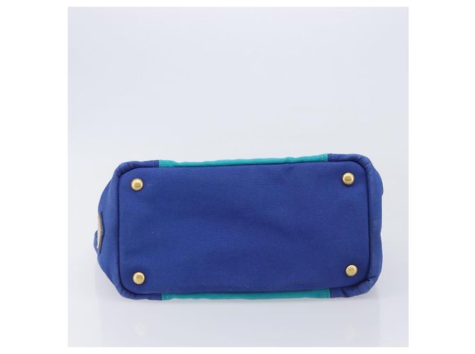 PRADA Canapa PM Hand Bag Canvas 2way Blue Gold Tone - vista 5