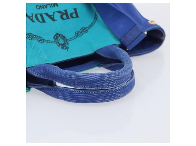 PRADA Canapa PM Hand Bag Canvas 2way Blue Gold Tone - vista 7