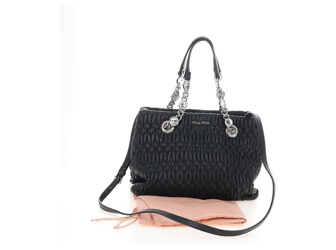 Miu Miu Matelasse Chain Shoulder Bag Leather 2way Black Silver - vista 12