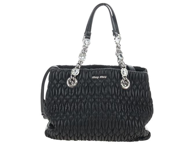 Miu Miu Matelasse Chain Shoulder Bag Leather 2way Black Silver - vista 13
