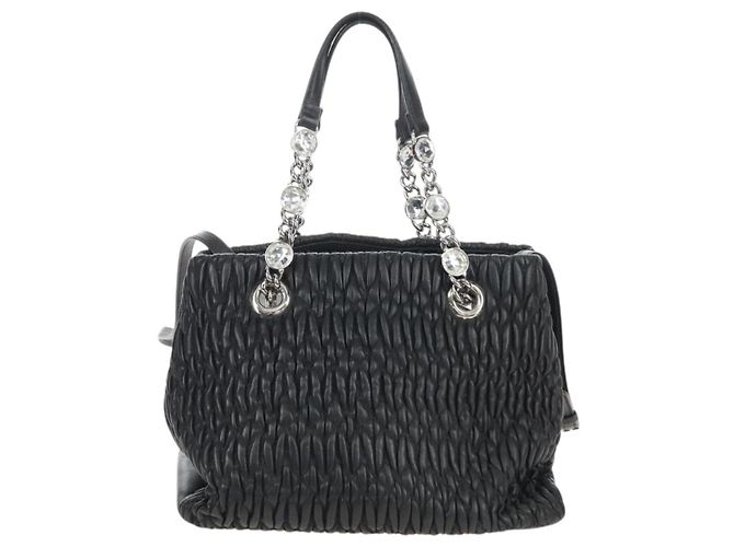 Miu Miu Matelasse Chain Shoulder Bag Leather 2way Black Silver - vista 2
