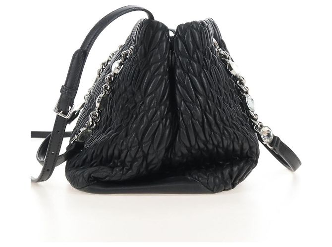 Miu Miu Matelasse Chain Shoulder Bag Leather 2way Black Silver - vista 3