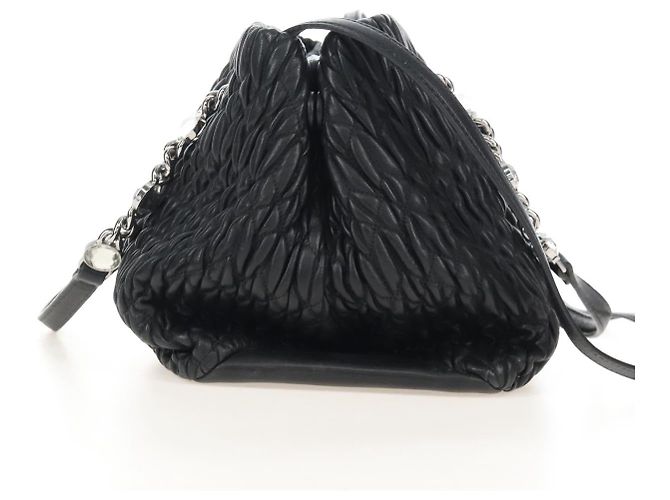 Miu Miu Matelasse Chain Shoulder Bag Leather 2way Black Silver - vista 4