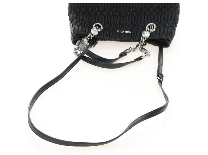 Miu Miu Matelasse Chain Shoulder Bag Leather 2way Black Silver - vista 9
