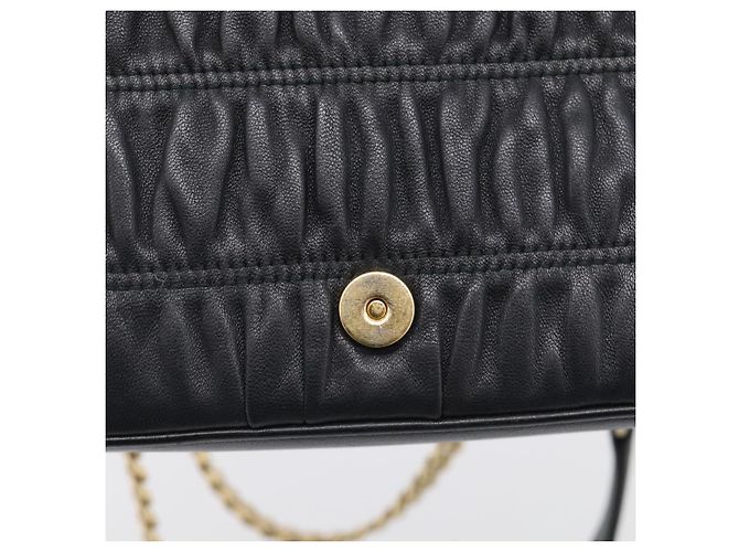 PRADA Gathered Chain Shoulder Bag Leather Black Gold Tone - vista 17