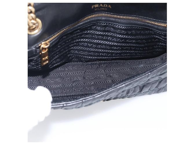 PRADA Gathered Chain Shoulder Bag Leather Black Gold Tone - vista 19