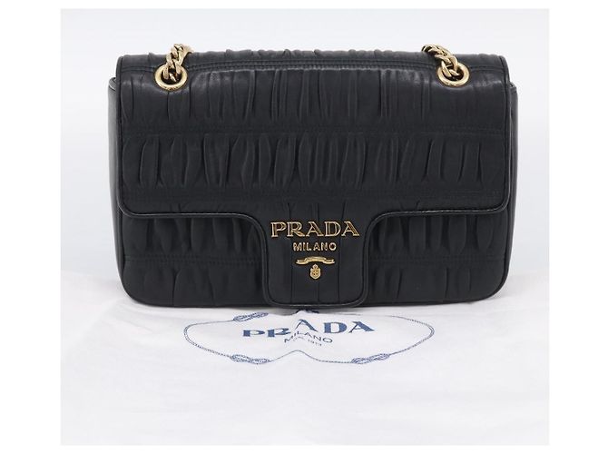 PRADA Gathered Chain Shoulder Bag Leather Black Gold Tone - vista 26