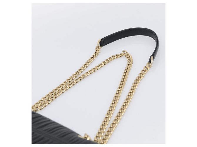 PRADA Gathered Chain Shoulder Bag Leather Black Gold Tone - vista 8