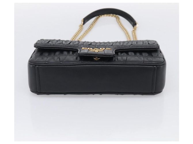 PRADA Gathered Chain Shoulder Bag Leather Black Gold Tone - vista 9