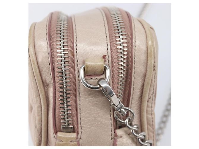 Miu Miu Matelasse Chain Shoulder Bag Leather Beige Silver - vista 10