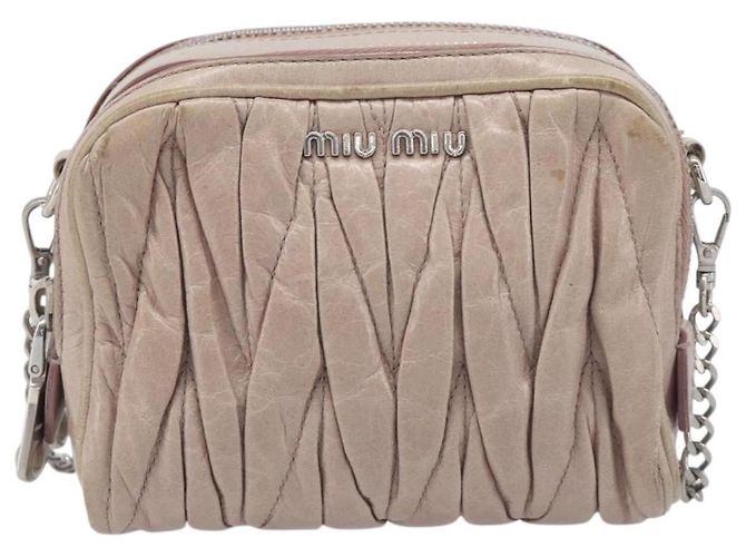 Miu Miu Matelasse Chain Shoulder Bag Leather Beige Silver - vista 13