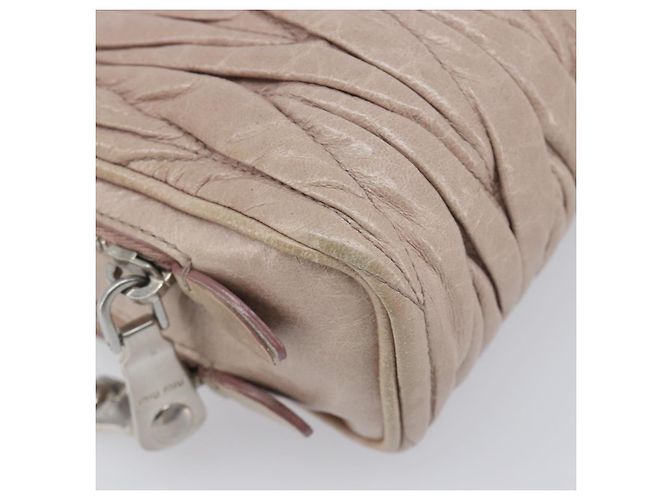 Miu Miu Matelasse Chain Shoulder Bag Leather Beige Silver - vista 16