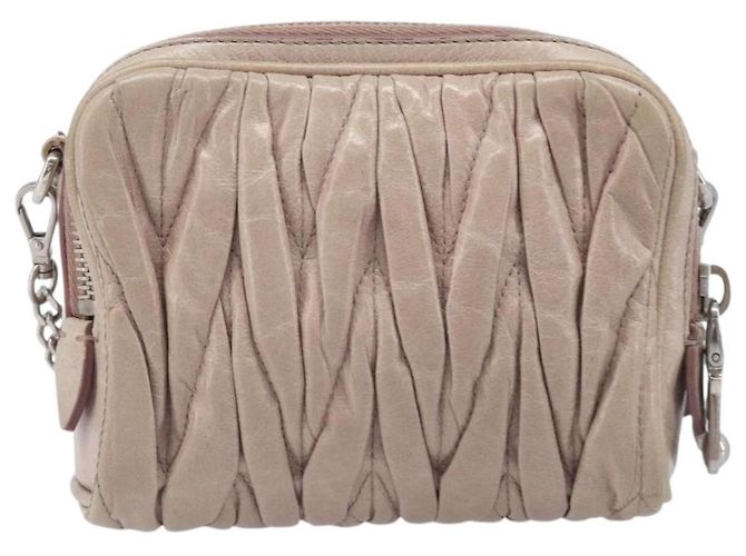 Miu Miu Matelasse Chain Shoulder Bag Leather Beige Silver - vista 2