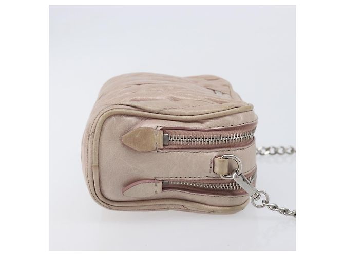 Miu Miu Matelasse Chain Shoulder Bag Leather Beige Silver - vista 3