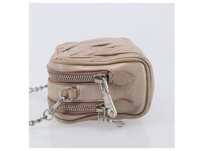 Miu Miu Matelasse Chain Shoulder Bag Leather Beige Silver - vista 4