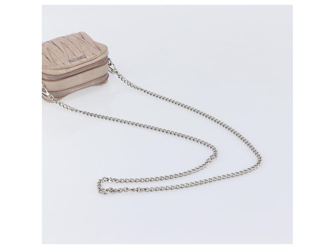 Miu Miu Matelasse Chain Shoulder Bag Leather Beige Silver - vista 7