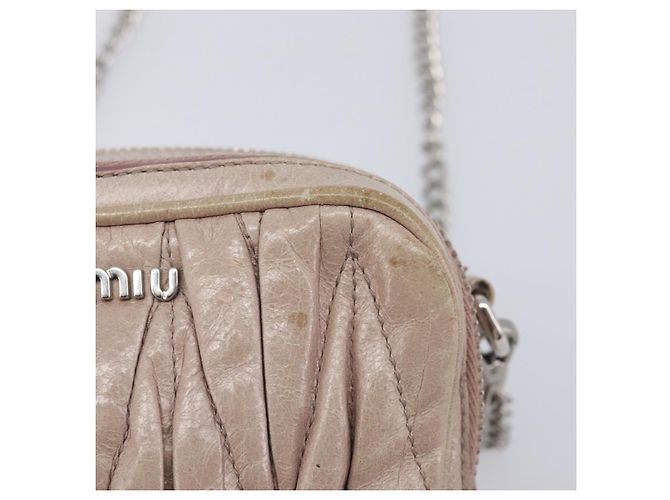 Miu Miu Matelasse Chain Shoulder Bag Leather Beige Silver - vista 9