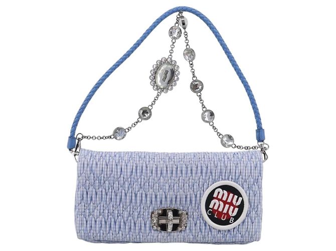 Miu Miu Matelasse Hand Bag Cotton 2way Blue Silver - vista 13