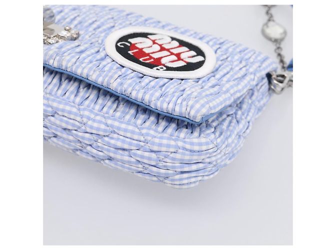 Miu Miu Matelasse Hand Bag Cotton 2way Blue Silver - vista 16