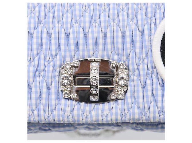 Miu Miu Matelasse Hand Bag Cotton 2way Blue Silver - vista 21