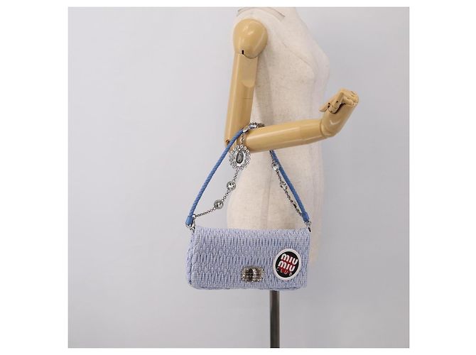 Miu Miu Matelasse Hand Bag Cotton 2way Blue Silver - vista 30