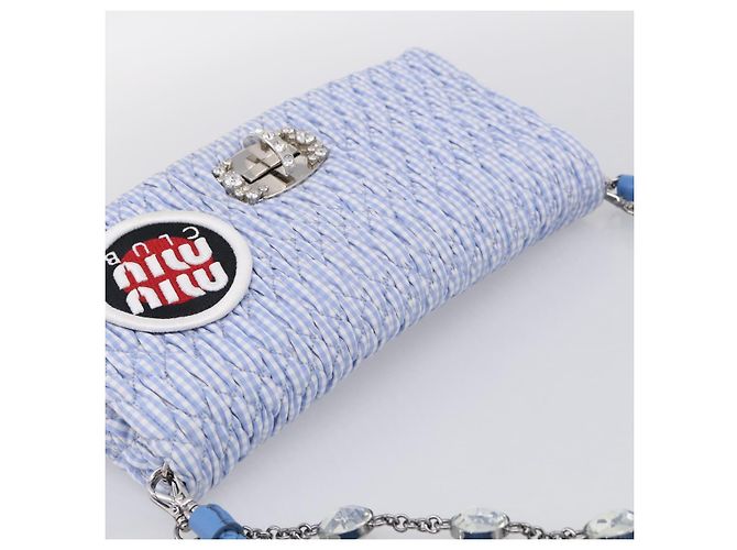 Miu Miu Matelasse Hand Bag Cotton 2way Blue Silver - vista 6