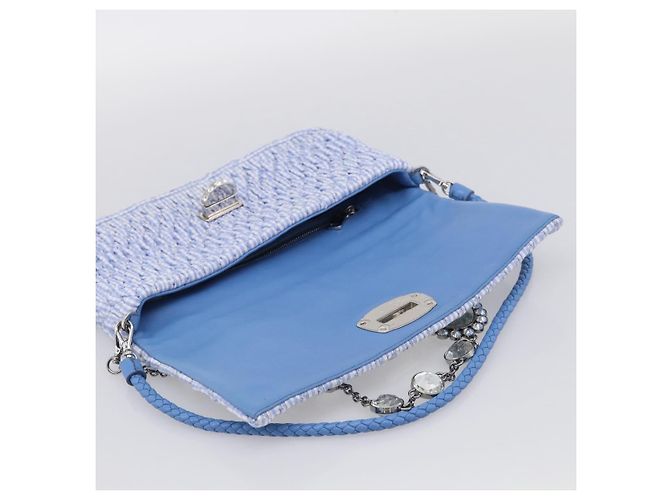 Miu Miu Matelasse Hand Bag Cotton 2way Blue Silver - vista 9