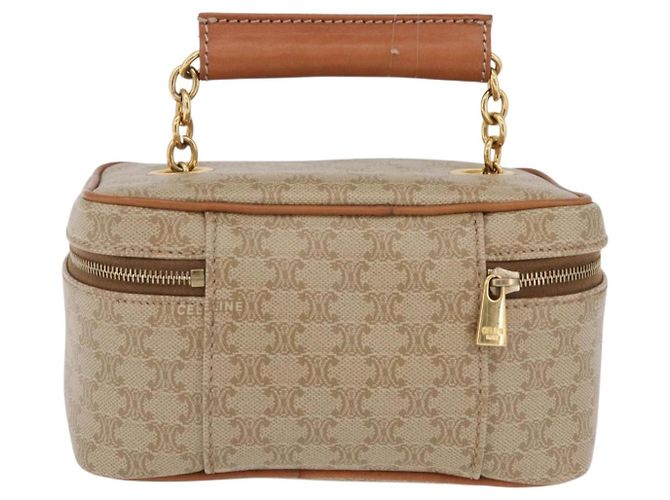 Céline CELINE Macadam Canvas Vanity Hand Bag PVC Beige Gold - vista 2