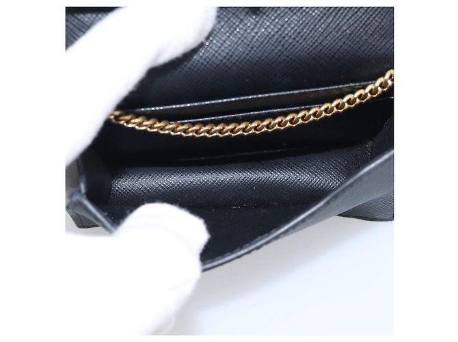 PRADA Chain Shoulder Bag Safiano Leather Black Gold - vista 10