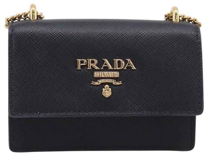 PRADA Chain Shoulder Bag Safiano Leather Black Gold - vista 13